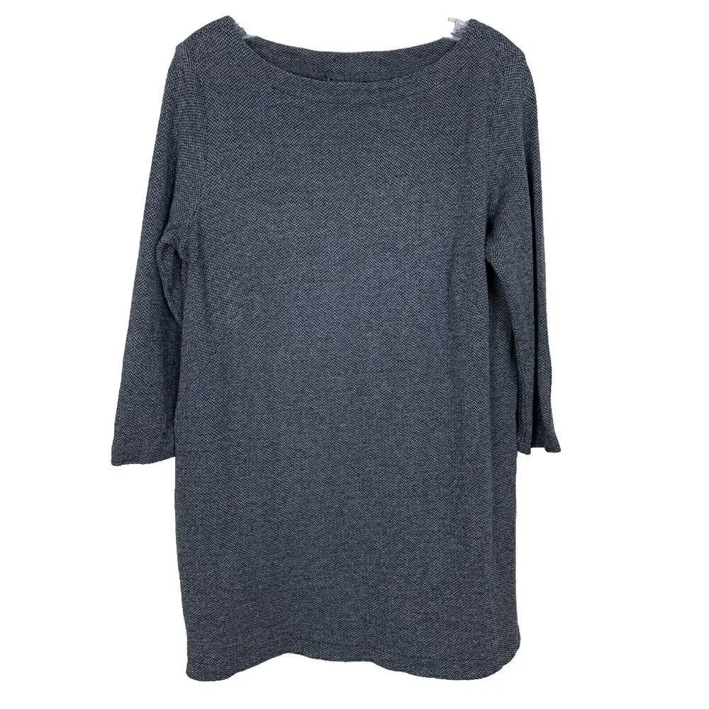 J. Jill Ponte Knit Tunic Top Womens Size M Gray Herringbone Boat Neck 3/4 Sleeve